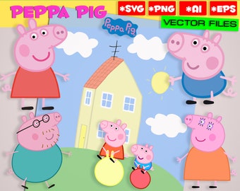 Peppa Pig SVG PNG, EPS Ai 7 files Vector files Digital Peppa Pig clipart Instant Download Home Pig svg party Peppa Pig George Pig svg png