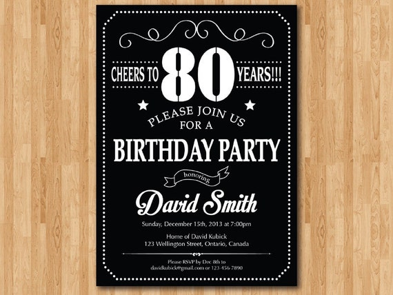 80th Birthday Invitation. 70th 90th 40th 50th 60th 100th Any