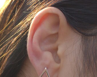 Silver Triangle Earrings, Triangle stud earrings, Gold open triangle studs.