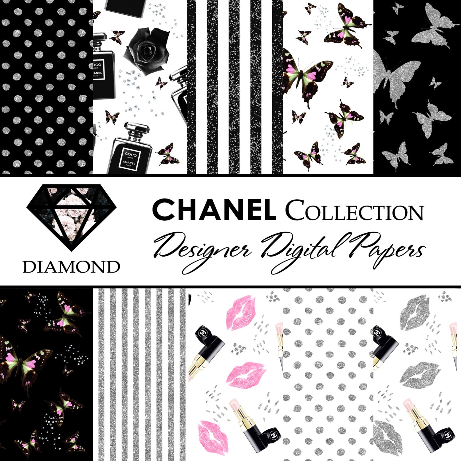 Chanel Digital Paper Pink Butterflies Digital Paper