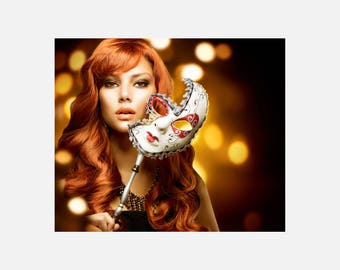 Woman with the mask Poster or Canvas