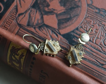 Victorian DoorKnocker Pierced Dangle Earrings, Gold Etruscan Shield Earrings, Jewelry gift for her