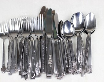 Mismatched Stainless Flatware Vintage Silverware Japan USA 40pcs Set for 8