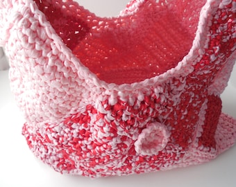 Pink and Red Crochet Purse - Shoulder Bag - Handmade Crochet- Unusual Purse - Ready to Ship