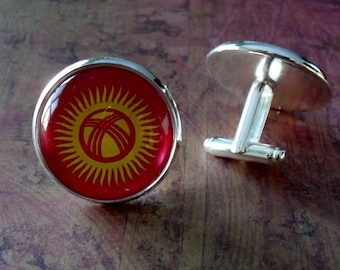 KYRGYZSTANI FLAG Silver Cufflinks // National Flag of KYRGYZSTAN // Father's Day // Groomsmen Gift // Wedding // Patriotic // Gift boxed