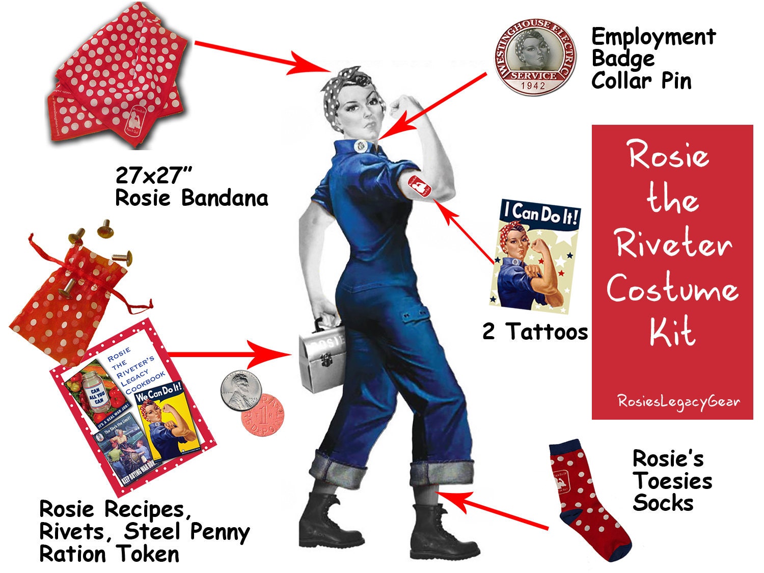 SALE ROSIE the RIVETER Costume Kit. We Can Do It