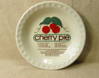 Vintage Cherry Pie Recipe Plate, Pie Dish, 10 inch