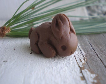 Chocolate Bunny- tiny rabbit polymer clay charm. chocolate. rustic woodland. realistic bunny jewelry bead. Jettabugjewelry