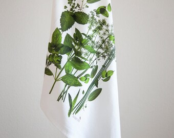 Tea Towel. Fresh Herbs from the Garden. Hostess gift. Handcraft kitchen towel. Gift -ready packed.