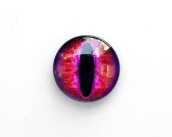 16mm handmade glass eye cabochon - Pink / purple cat or dragon eye - standard profile