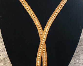 1950s Goldtone Mesh Rhinestone Necklace