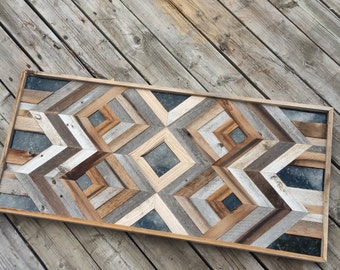 Geometric Reclaimed wood wall art with stone accents / large wood wall art / wood wall art / reclaimed wood wall art / barn wood wall art