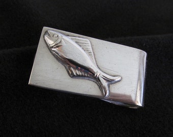 Vintage Sterling Silver Money Clip with Fish Mens Jewelry Accessory Taxco Mexico