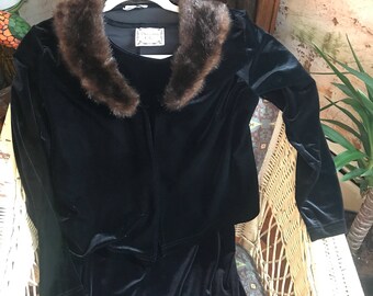 Vintage Size Medium Black Velvet Dress and Jacket