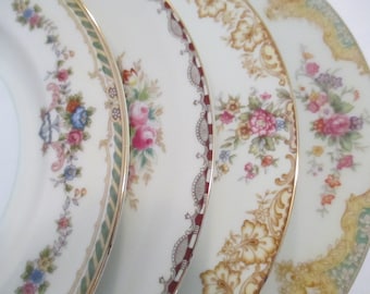 Vintage Dinner Plates Mismatched China for Dinner Party, Wedding, Bridal Shower, Bridal Luncheon, Wedding China, China Plates - Set of 4