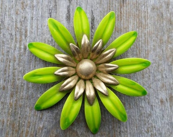 Green and Gold Enamel Flower Brooch