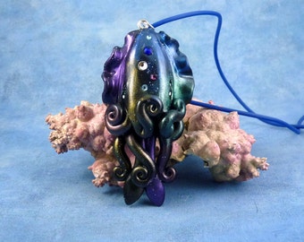 Cosmic Cuttlefish Necklace, Handmade Polymer Clay Space Jewelry