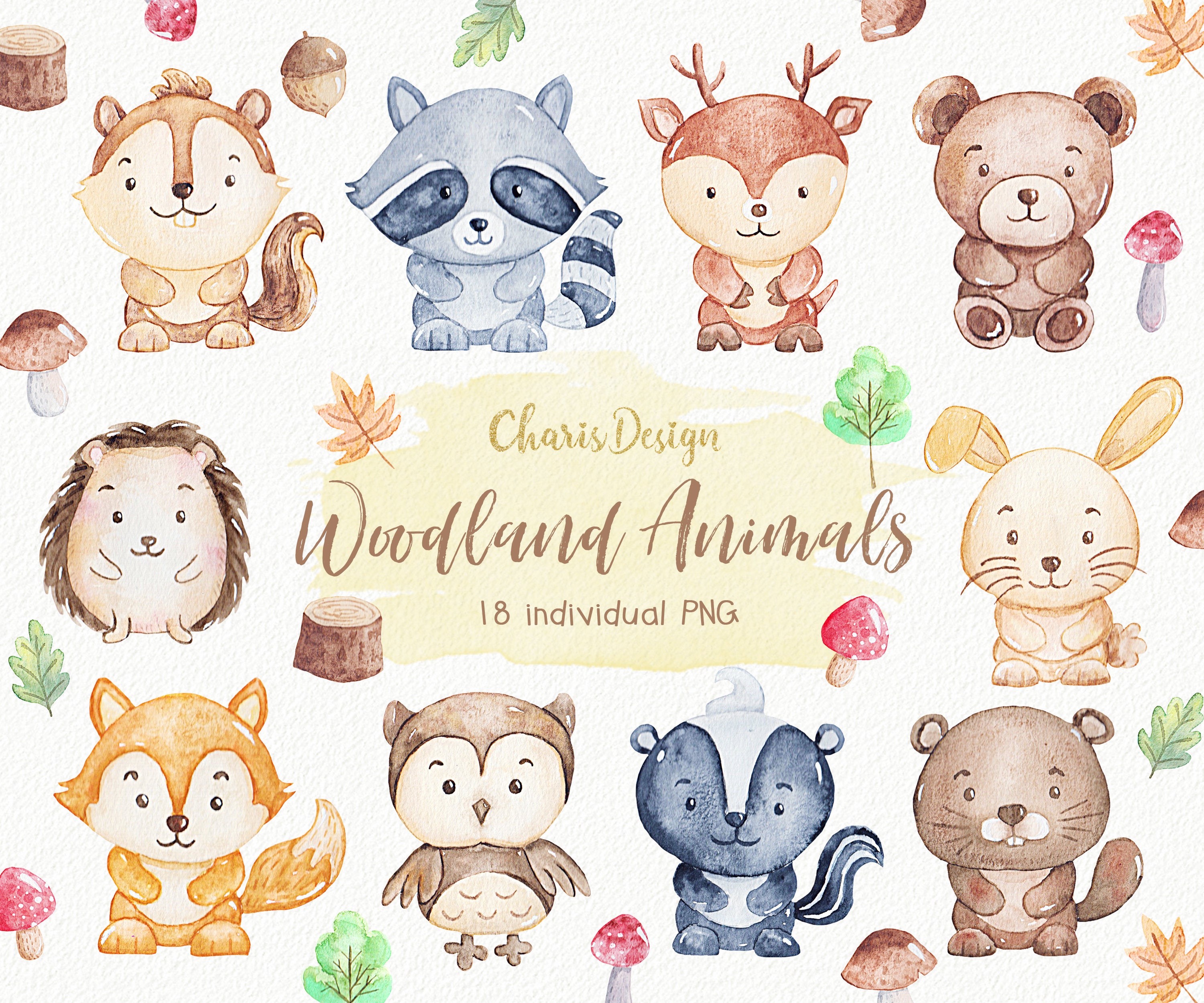 Download Woodland Animal illustration watercolor clipart nursery forest