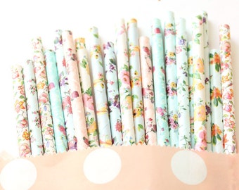 Floral paper straws-set of 25- garden party straws, tea party straws, flower straws, floral straws, vintage floral straws, wedding st