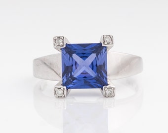 Simulated Purple Blue Sapphire & Diamond Vintage Ring, VJ #619
