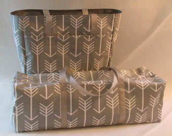 Cricut Explore Air or Silhouette Cameo 3 Carrying Case with Matching Accessory Bag / Duck Cloth Fabric / Grey with white arrow print