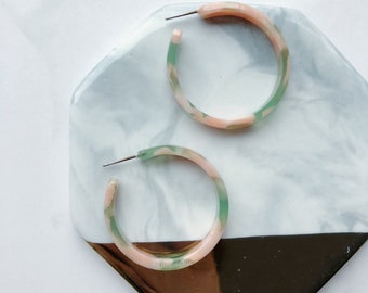 Spring Watercolor Hoop Earrings (Pink and Green)