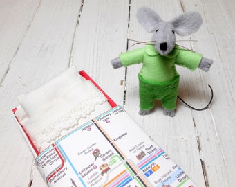Kids gift kids room decor miniature mouse felt doll mouse in a matchbox game of felt in a box birthday girl felt mouse miniature