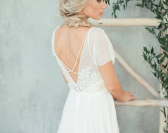 Boho wedding dress 'TEONA' / Bohemian Wedding Dress, Backless Wedding Dress, Open Back Wedding Dress, Low Back Wedding Dress, Lace Dress