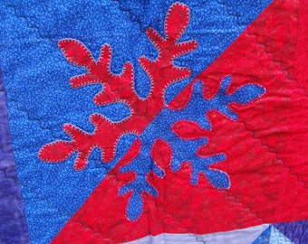 snowflake quilt art quilt contemporary quilt handmade quilt wallhanging throw quilt winter sofa bed throw gift for her housewarming