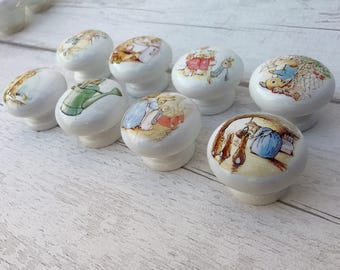 Peter Rabbit/ Beatrix Potter Design Drawer Handles Dresser Pulls Door Knobs/ Children's Room/ Nursery