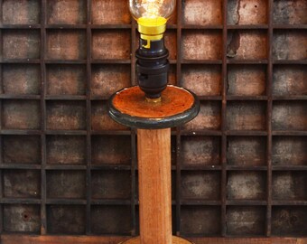 Vintage textile bobbin lamp base or table lamp