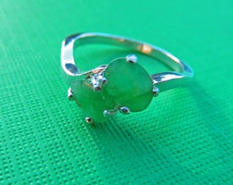 Emerald Ring - Double Emerald May Birthstone Ring - Natural Mine Green Emerald & Sterling Silver Ring - Woman's Ring Size 8