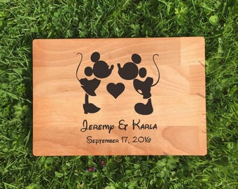 Personalised Micky & Minnie Disney Laser Engraved Chopping Board, Wedding Gifts, House Warming, Couples, Cheese Board