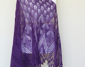 Knit shawl, knit wrap, lace shawl in purple color, triangular shawl, gift for her, wedding shawl, bridesmaids shawl