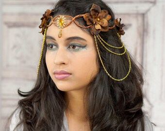 Elven Crown, Brown and Gold, Elven Headdress, Fairy Crown, Costume Headpiece, Headdress, Flower Crown, Floral Crown, Woodland