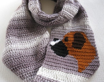 Boxer Dog Scarf. Crochet circle scarf with a boxer dog. Striped infinity dog scarf. Boxer gift