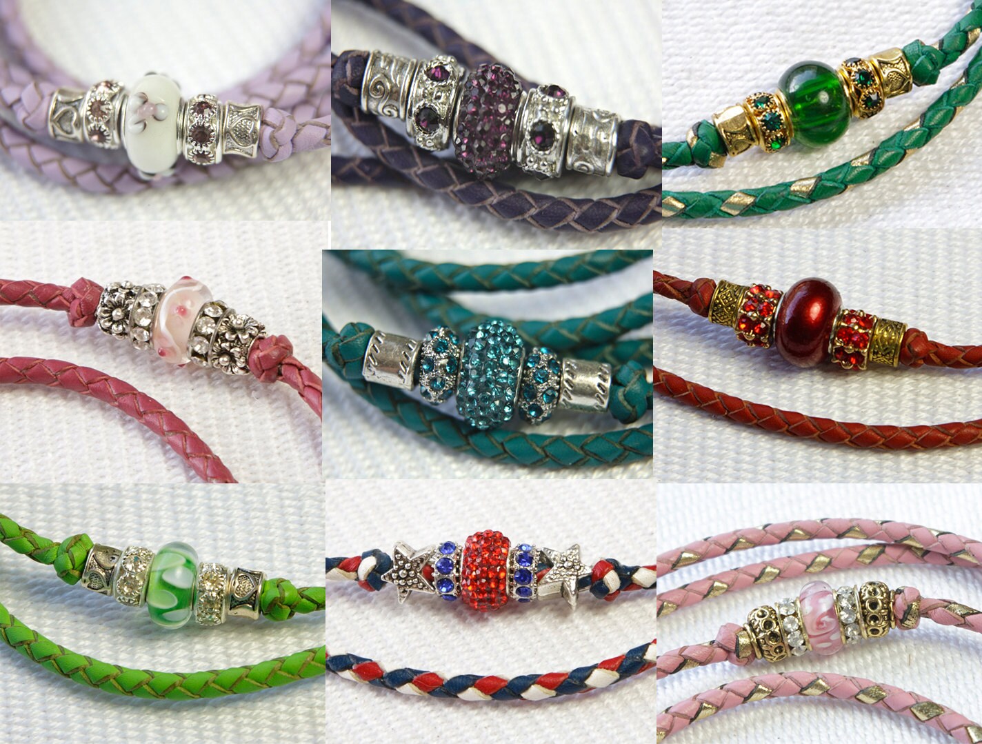 BEADED Kangaroo leather dog show lead Custom made for you