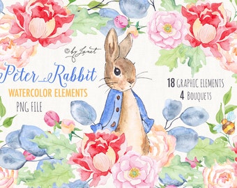 Mr Rabbit - art clipart - Illustration - Watercolor Elements - PNG file