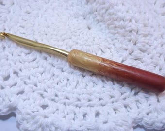 Ergonomic Polymer Clay Covered Crochet Hook Handcrafted Ombre' Leaf Design Bates J