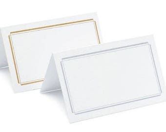 Wedding Place Cards - Pack of 50 - Silver or Gold Double Border Tent Style Folding Placecards Reception Seating Cards MW15322