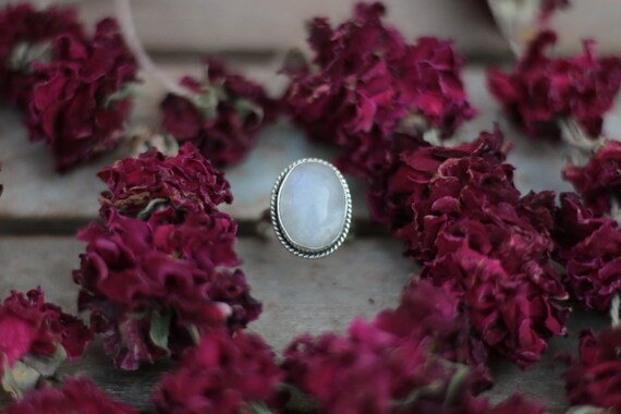 MOONSTONE ADJUSTABLE RING - Bespoke - Sterling Silver Ring - Gemstone Ring - Moonchild - Glitter - Galaxy - Statement - Crystal - Birthstone