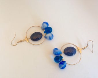 Hoop earrings with gemstones and Mali glass drops