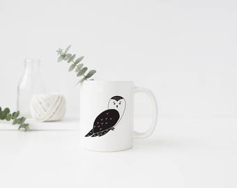 Owl Mug, Snow Owl Mug, Owl Mug, Black and White Owl, Christmas Mug
