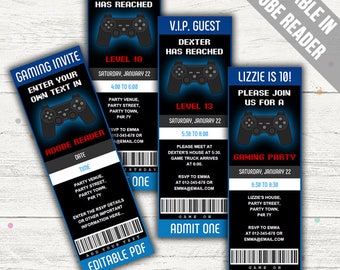 Video Game Ticket Invitation (Gamer Party Invitation). Editable PDF. Printable. Instant Download.