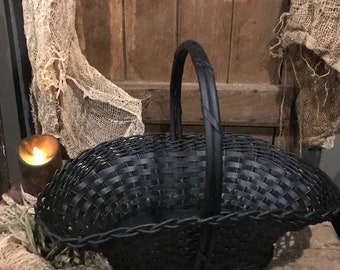Primitive Basket Old Vintage Basket Painted Black Farmhouse Cabin