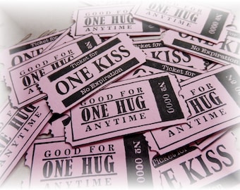 Love - Valentine Tickets - Good for One Hug- Good for One Kiss- Tickets - Coupons- (10)