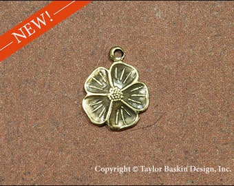 Antiqued Polished Brass Dogwood Flower Jewelry Earring or Pendant Jewelry Drop (item 1620-small AG with loop) - 6 Pieces