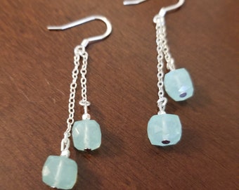 Aqua Chalcedony and Sterling Silver Dangle Earrings