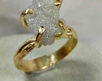 7 carat Raw diamond ring, engagement ring, 18 kt gold branch ring,Uncut diamond, Huge Rough diamond ring