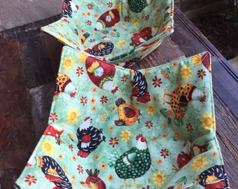 Microwave Bowl Cozies - Set of Two - Roosters - Chickens - Ice Cream Bowl Holder